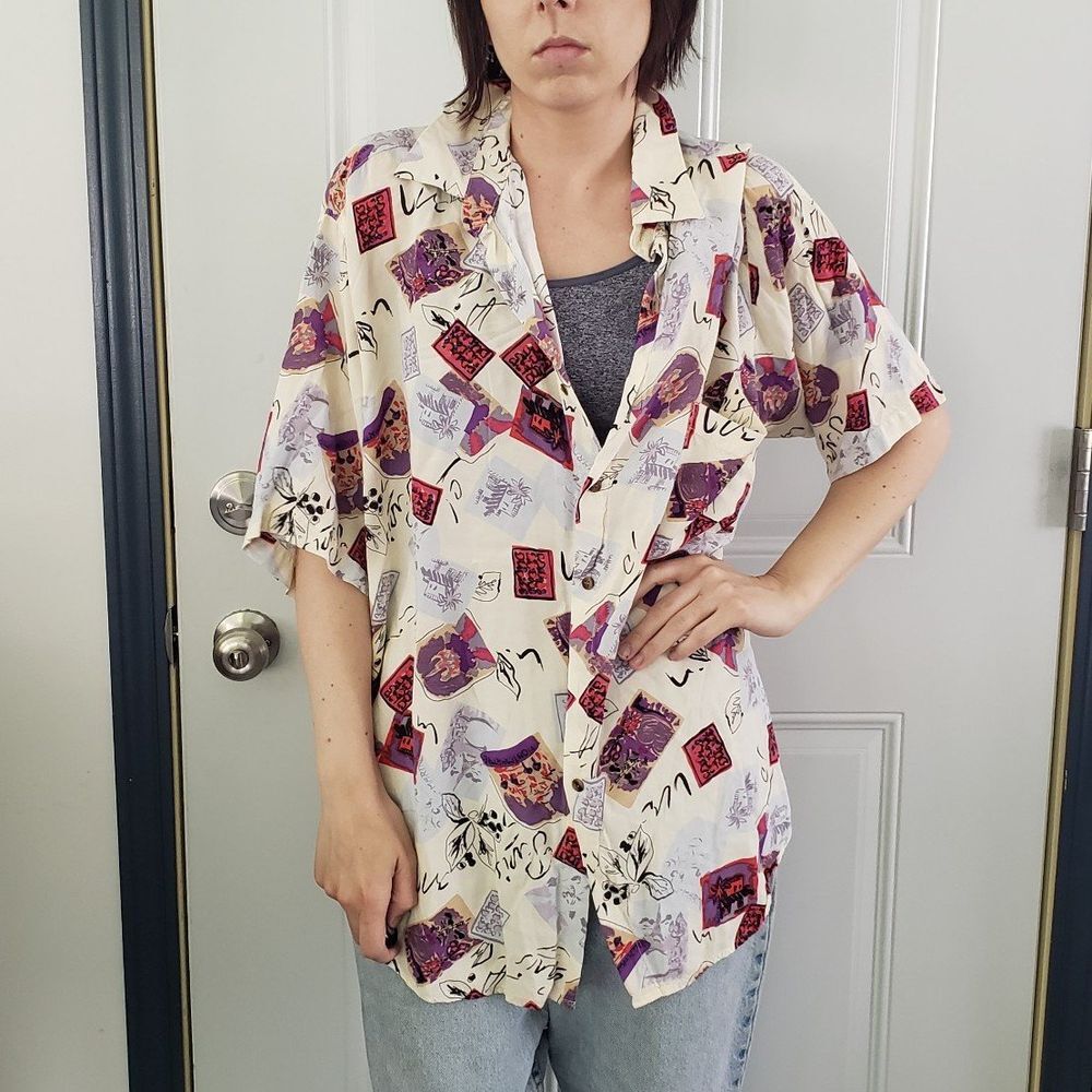 80s Funky Rayon‎ Oversize Button Down